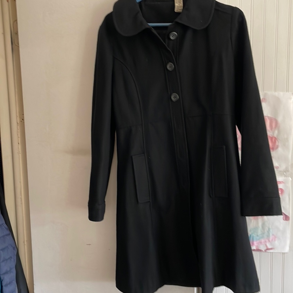 Black wool mid length coat. Size medium